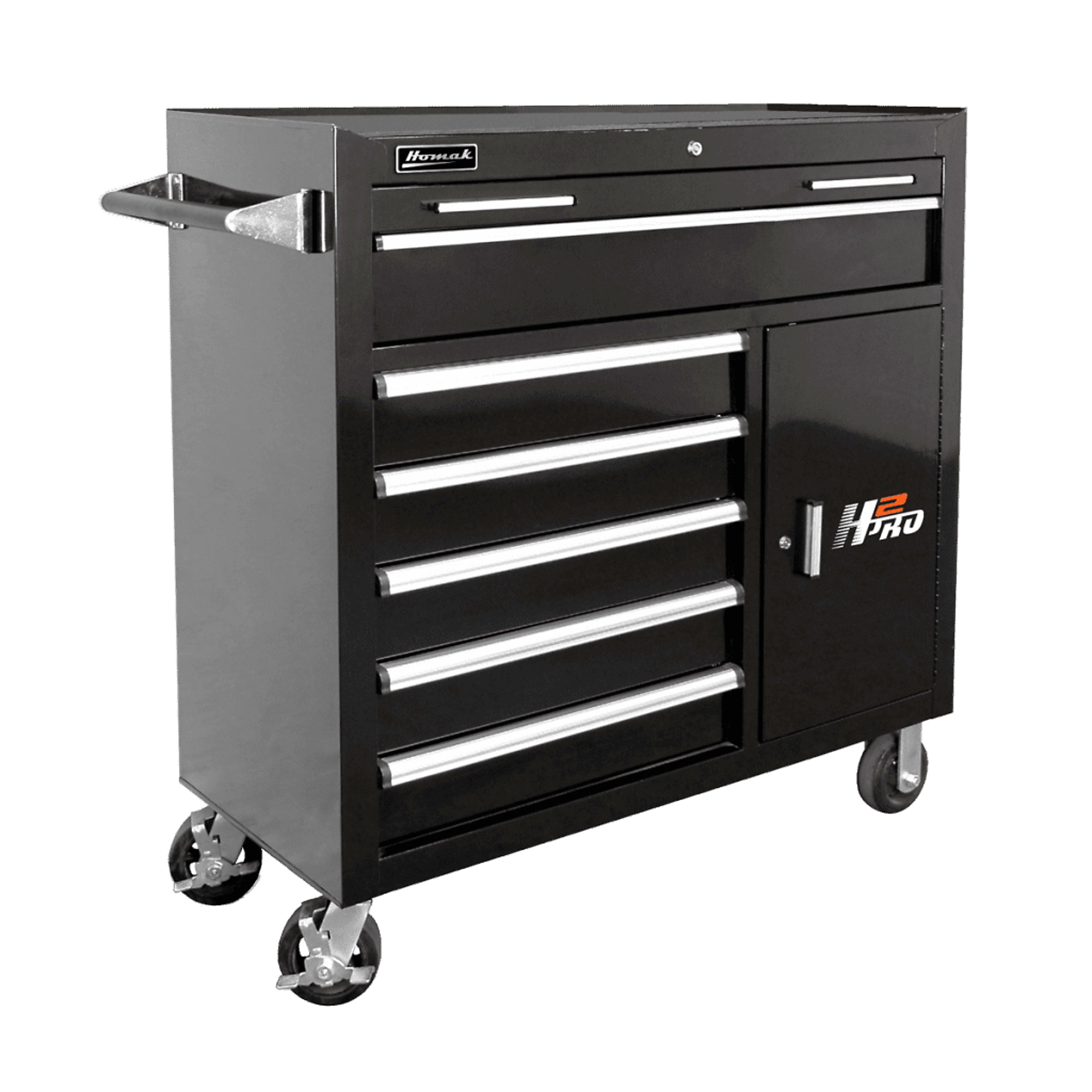 Homak H2PRO 41in. 6-Drawer Roller Tool Cabinet with 2 Compartment Drawers, Black, 41 15/16in.W x 22 7/8in.D x 42 1/4in.H, Model BK04041062
